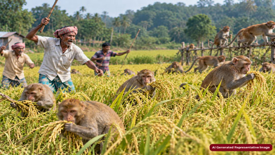 Monkey Menace Threatens Paddy Cultivation in Jolaibari, Farmers Warn of Giving Up Agriculture
