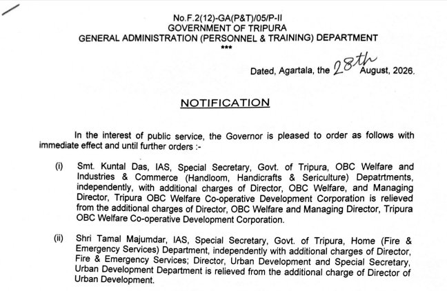 Tripura Reshuffles 10 IAS, TCS Officers