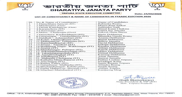 BJP Fields Candidates in All 28 Seats for TTAADC Elections, Signals Strong Push in Tribal Areas