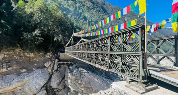 In Sikkim, Army Engineers Construct 70-Foot Bailey Bridge on the Dikchu-Sanklang Road