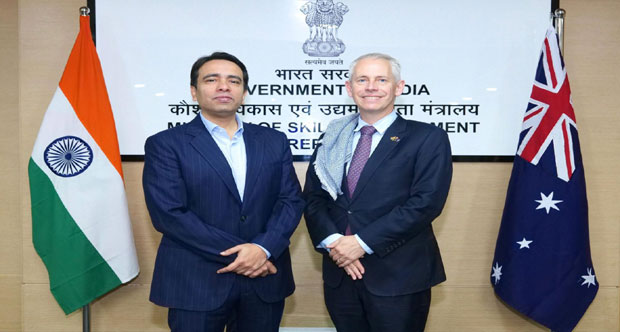 Jayant Chaudhary Holds Talks with Australian Minister Andrew Giles in New Delhi