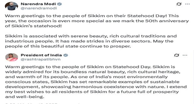President Murmu, PM Modi extend greetings on Sikkim’s 50th Statehood Day